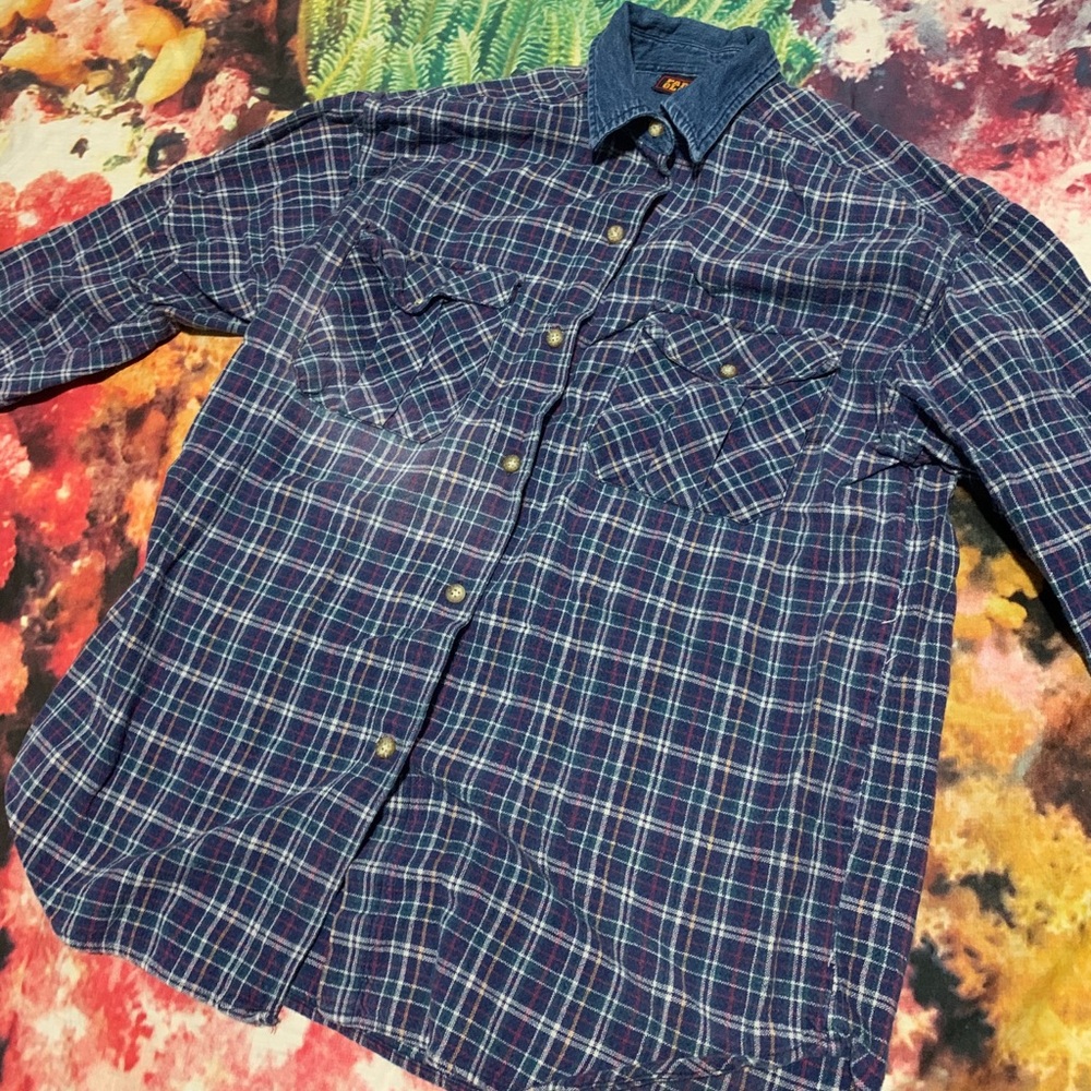 Vintage Plaid Button Down Denim Collar